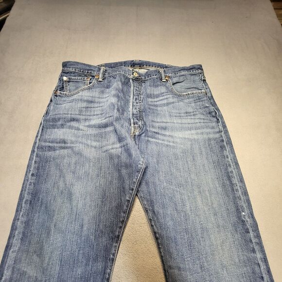 Levis 501 Jeans Mens 40x29 Blue Denim Straight Leg Distressed Button Fly - Picture 2 of 12